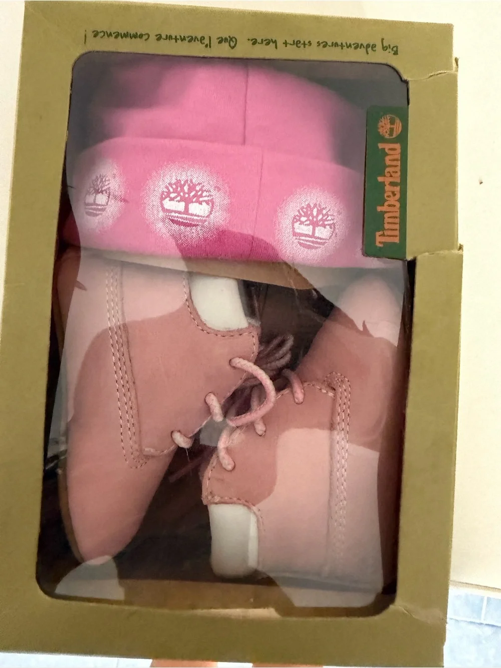 Timberland Pink Baby Walker Booties with Matching Hat